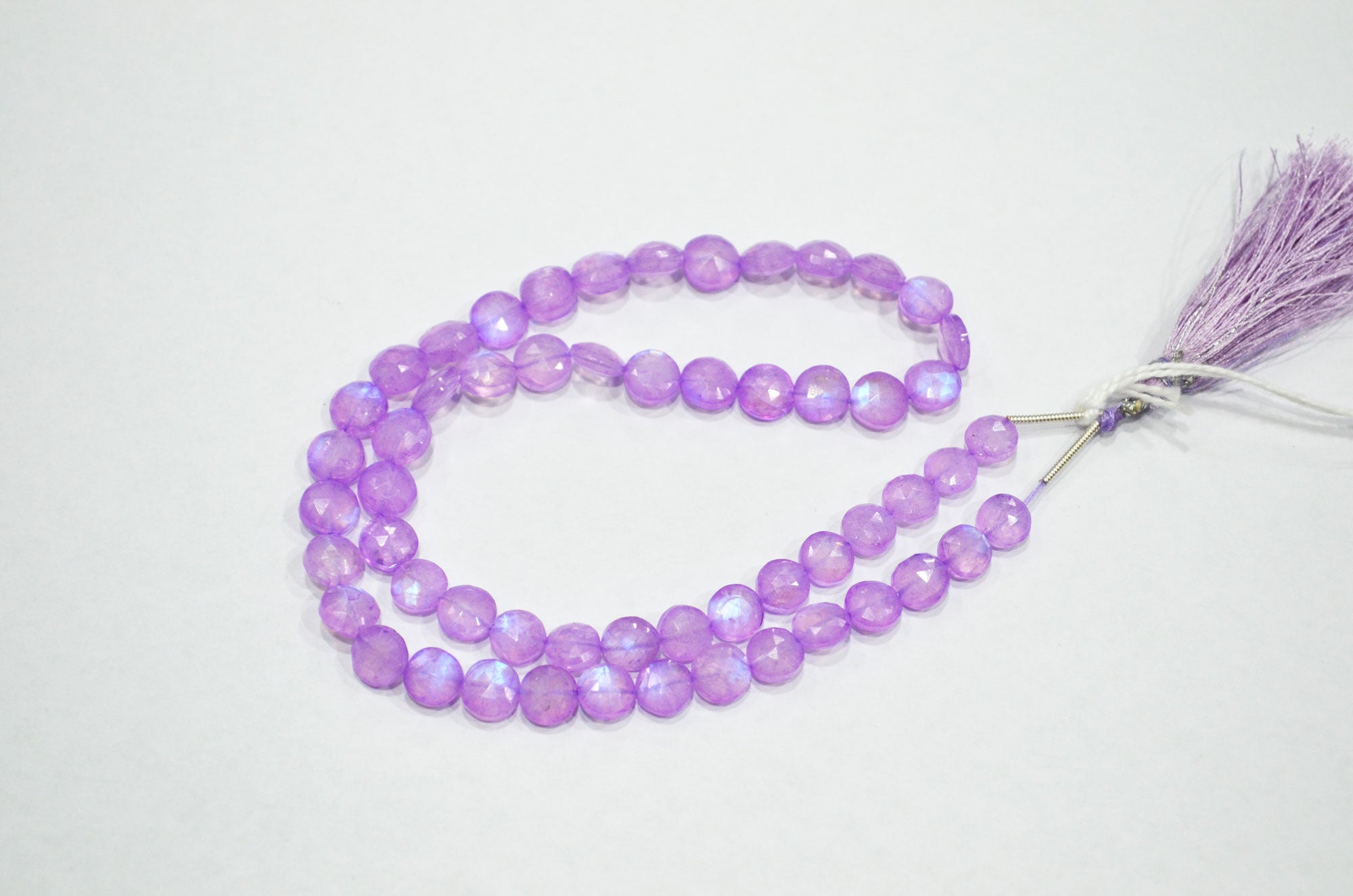 Mystic Lavender Coated Rainbow Moonstone Coin Shape Beads , 16 Inches , 7 - 7.25 mm , 32370