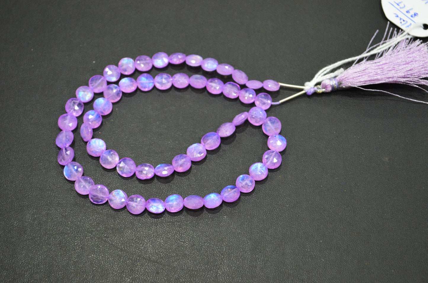Mystic Lavender Coated Rainbow Moonstone Coin Shape Beads , 16 Inches , 7 - 7.25 mm , 32370