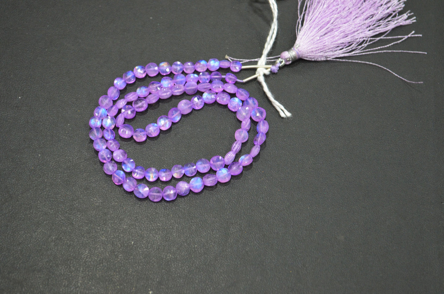 Mystic Lavender Coated Rainbow Moonstone Coin Shape Beads , 16 Inches , 4 - 5 mm , 32371