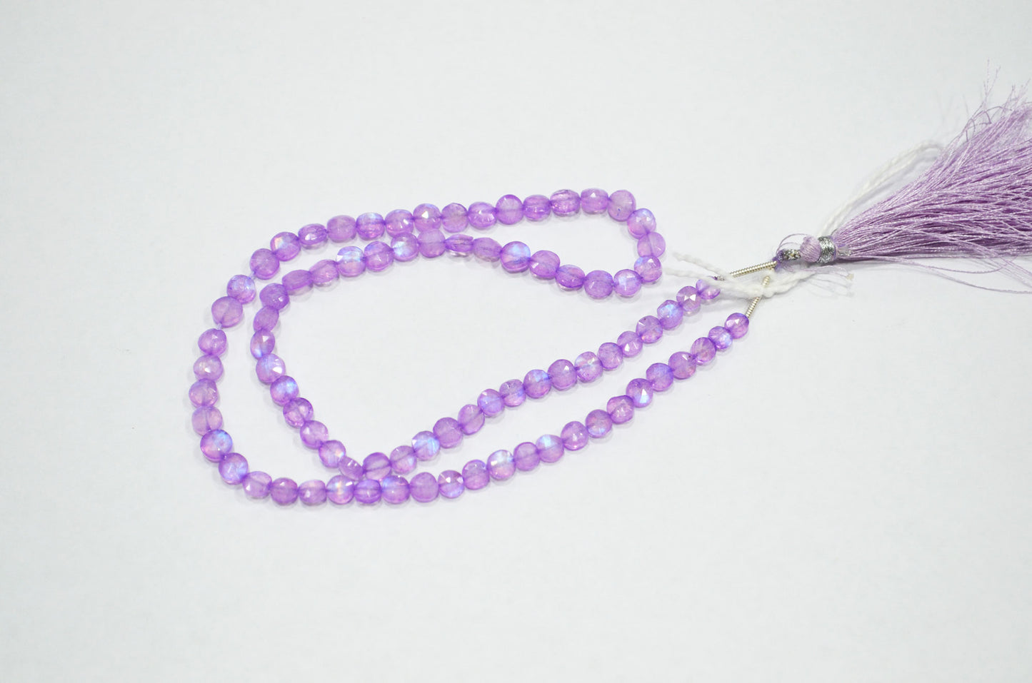 Mystic Lavender Coated Rainbow Moonstone Coin Shape Beads , 16 Inches , 4 - 5 mm , 32371
