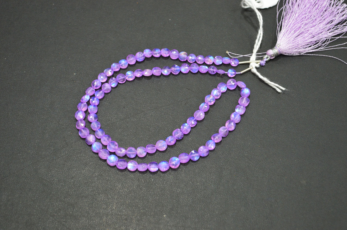 Mystic Lavender Coated Rainbow Moonstone Coin Shape Beads , 16 Inches , 4 - 5 mm , 32371