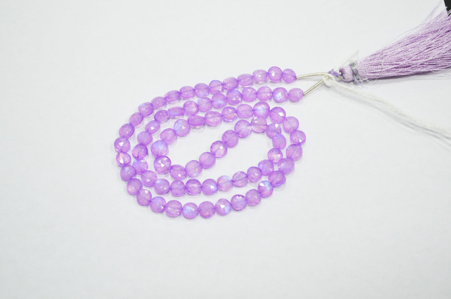 Mystic Lavender Coated Rainbow Moonstone Coin Shape Beads , Sold By Strand , 16 Inches , 5.50 - 6 mm , 32373