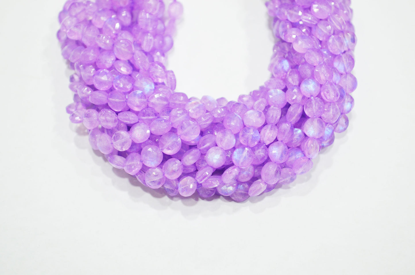 Mystic Lavender Coated Rainbow Moonstone Coin Shape Beads , Sold By Strand , 16 Inches , 6 - 6.25 mm , 32376