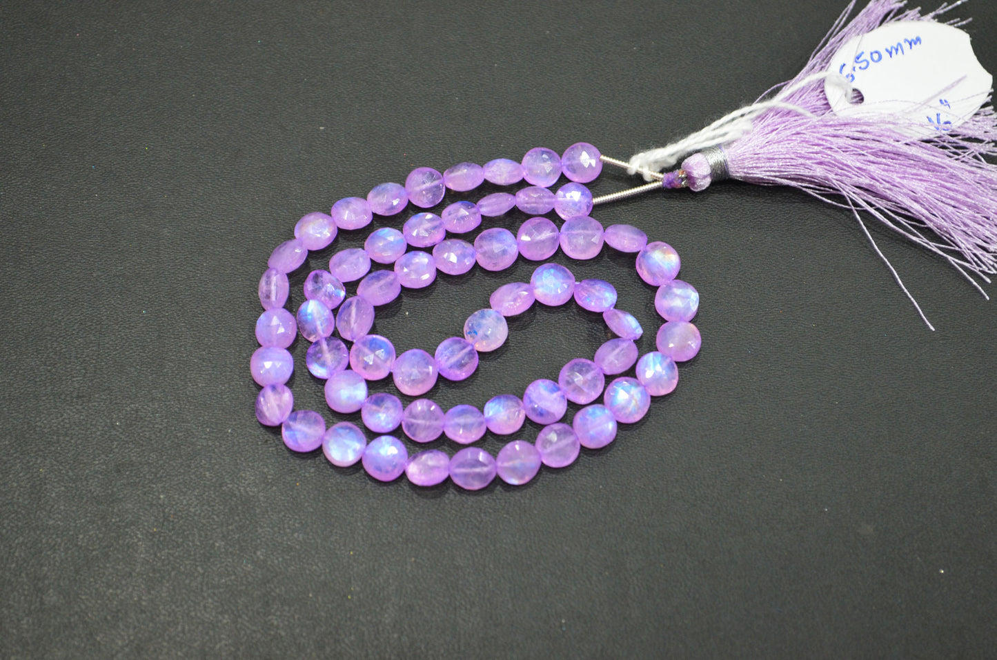 Mystic Lavender Coated Rainbow Moonstone Coin Shape Beads , Sold By Strand , 16 Inches , 6 - 6.25 mm , 32376
