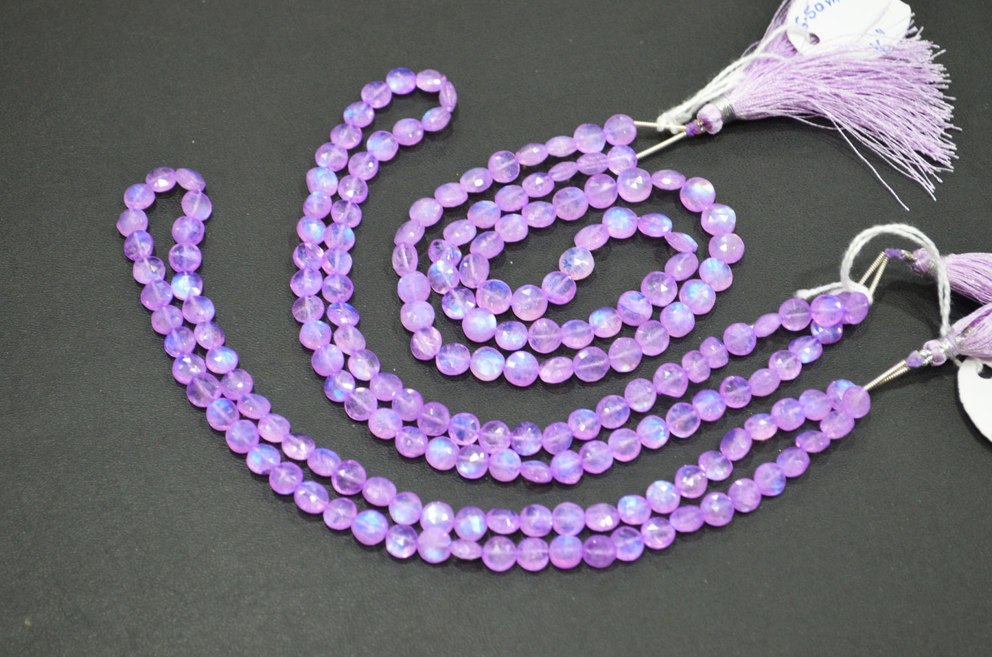 Mystic Lavender Coated Rainbow Moonstone Coin Shape Beads , Sold By Strand , 16 Inches , 6 - 6.25 mm , 32376