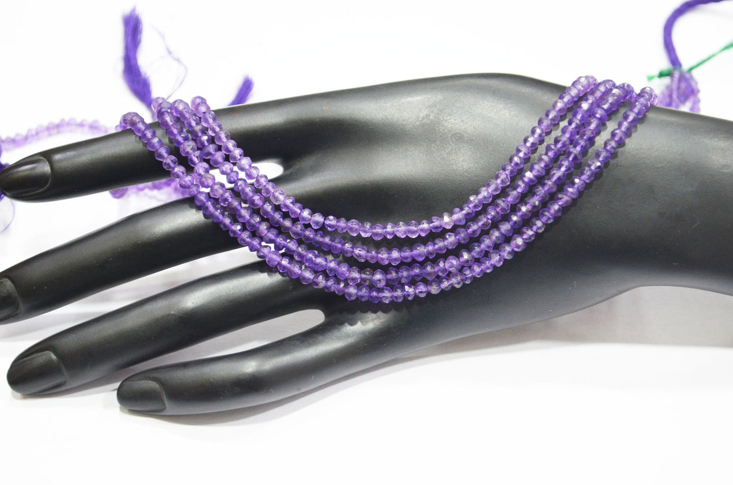 Pack Of 4 Strands Amethyst Faceted Rondelle Shape Beads , 13 Inches , 3.75 mm , 32411