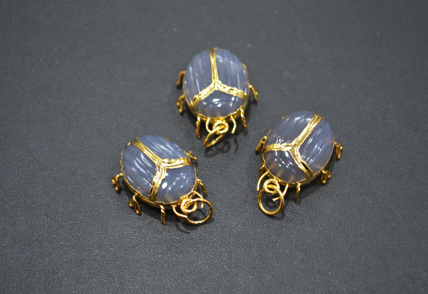 Grey Chalcedony Electroplated Beetle Pendant , Egyptian Scarab Grey Chalcedony Charm , Sold By Piece , Use To Make Jewelry , 2 - 2.25 cm , 32487