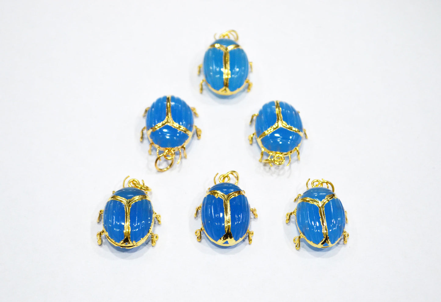 Blue Chalcedony Electroplated Beetle Pendant , Egyptian Scarab Blue Chalcedony Charm , Sold By Piece , Use To Make Jewelry , 2 - 2.25 cm , 32490