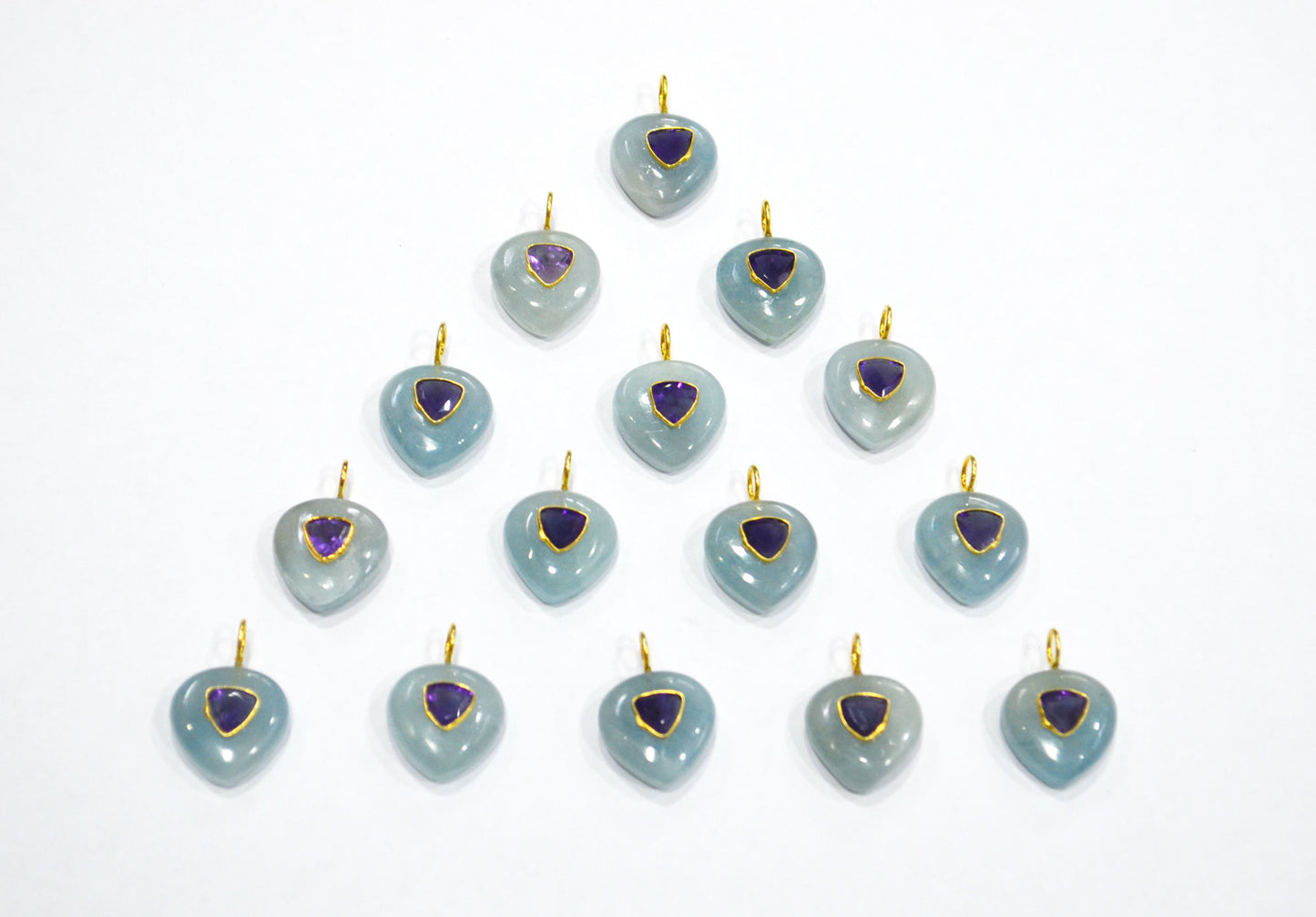 Aquamarine Smooth Heart Shape With Amethyst Inlay Single Bail Connector , Sold By Piece , 15 mm , 32500