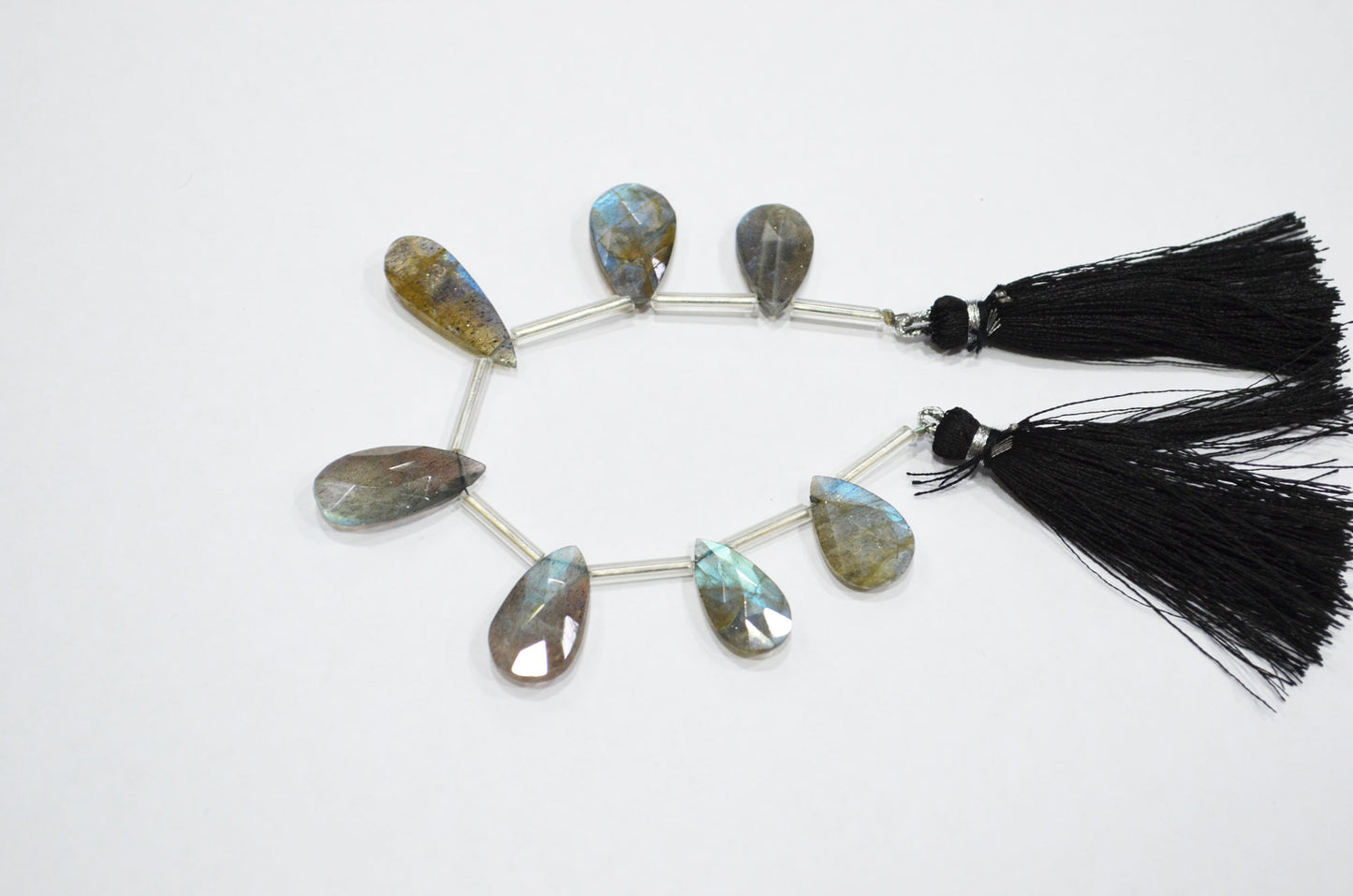 Labradorite Faceted Pear Shape Beads , 7 Pieces In A Strand , 10x16 - 11x22 mm , 32513