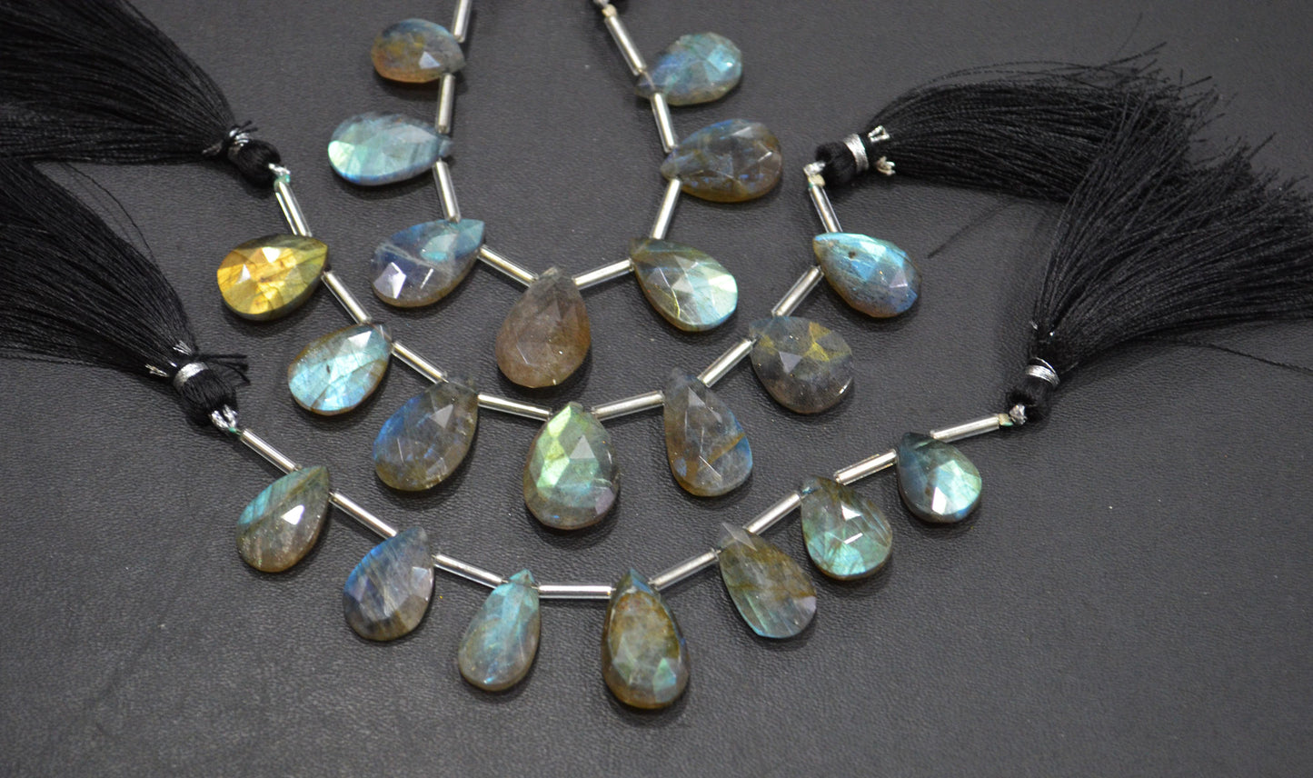 Labradorite Faceted Pear Shape Beads , 7 Pieces In A Strand , 10x14 - 12.50x19 mm , 32516