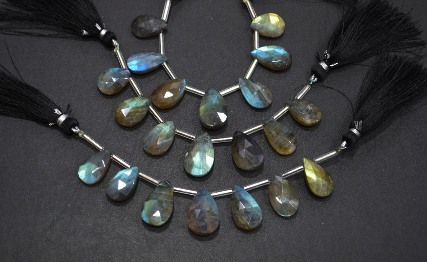 Labradorite Faceted Pear Shape Beads , 7 Pieces In A Strand , 11x15 - 12x20 mm , 32518