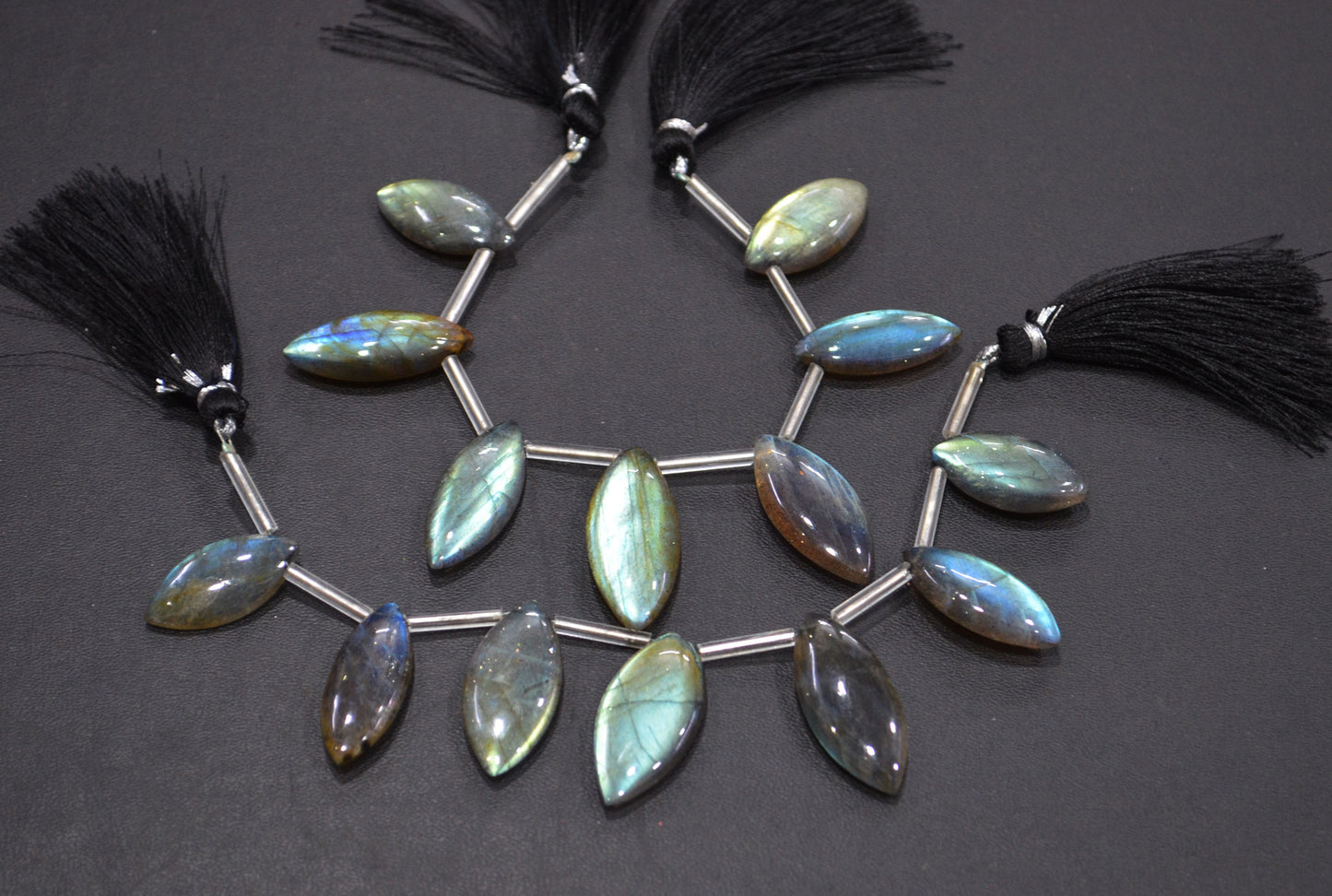Labradorite Smooth Marquise Shape Beads , 7 Pieces In A Strand , 10x23 - 13x28 mm , 32538