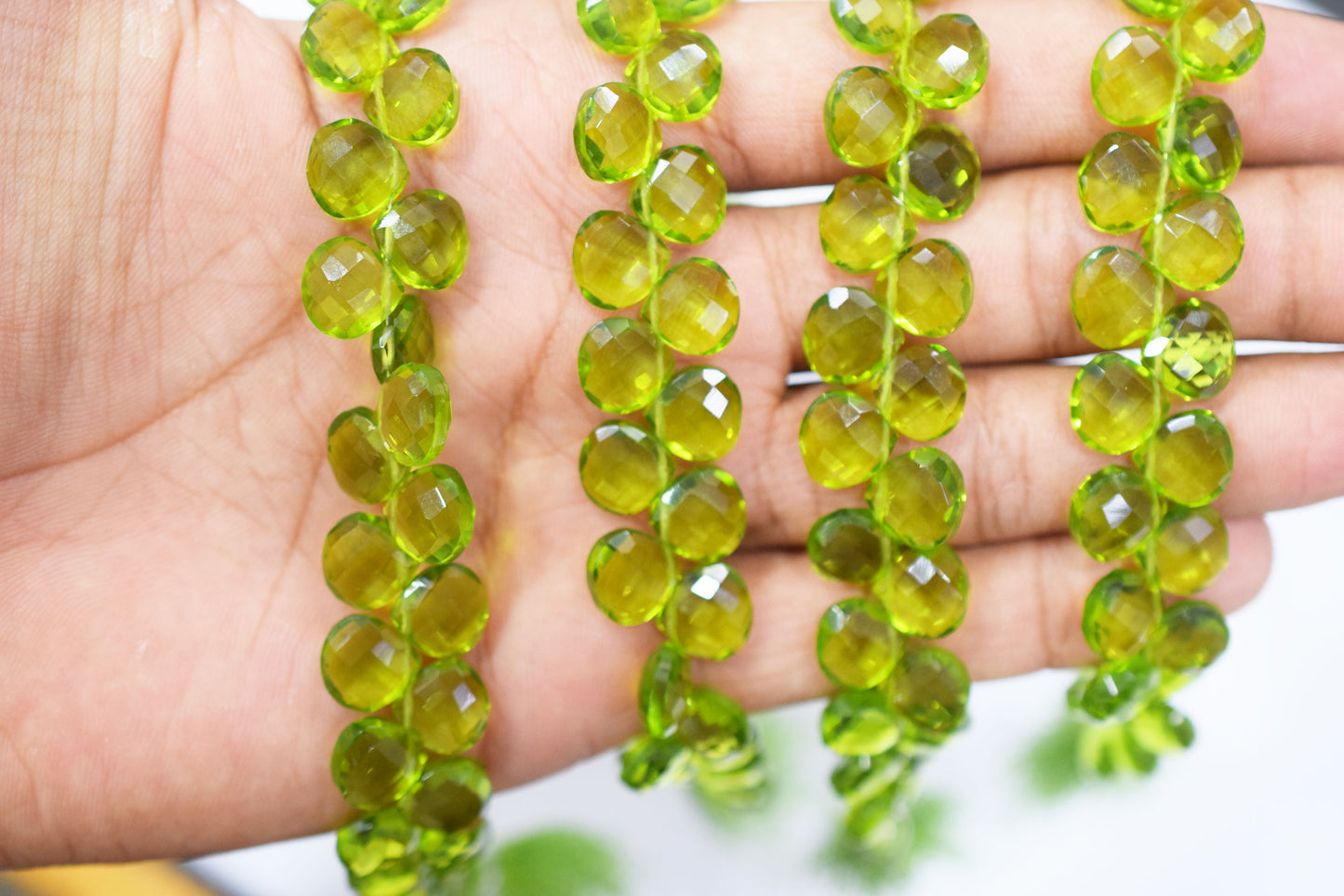 Peridot heart Hydro Quartz Side Drill Faceted heart Shape Briolettes , Sold By Strand , 7 Inches , 10 mm , 32648