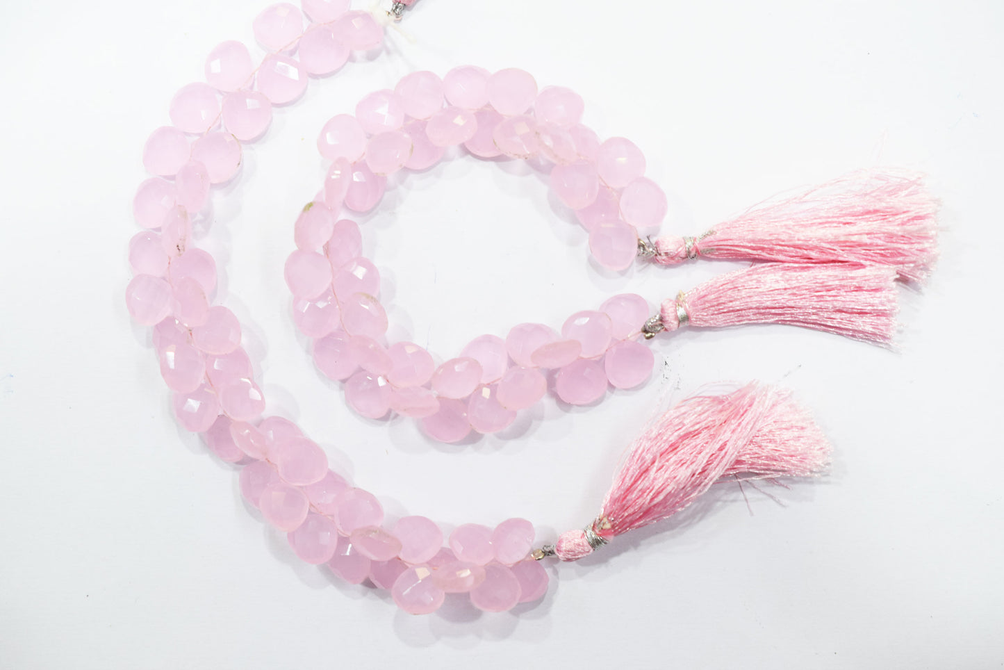 Pastel pink chalcedony Hydro Quartz Side Drill Faceted Heart Shape Briolettes, Sold By Strand, 7 Inches, 10 mm, 32653
