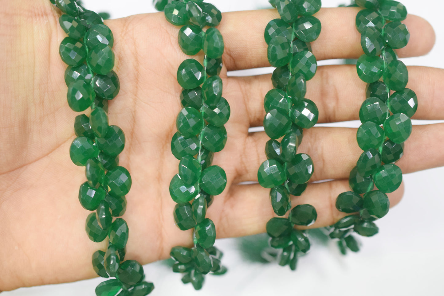 Green Onyx Hydro Quartz Side Drill Faceted Heart Shape Briolettes , Sold By Strand , 7 Inches , 10 mm , 32658