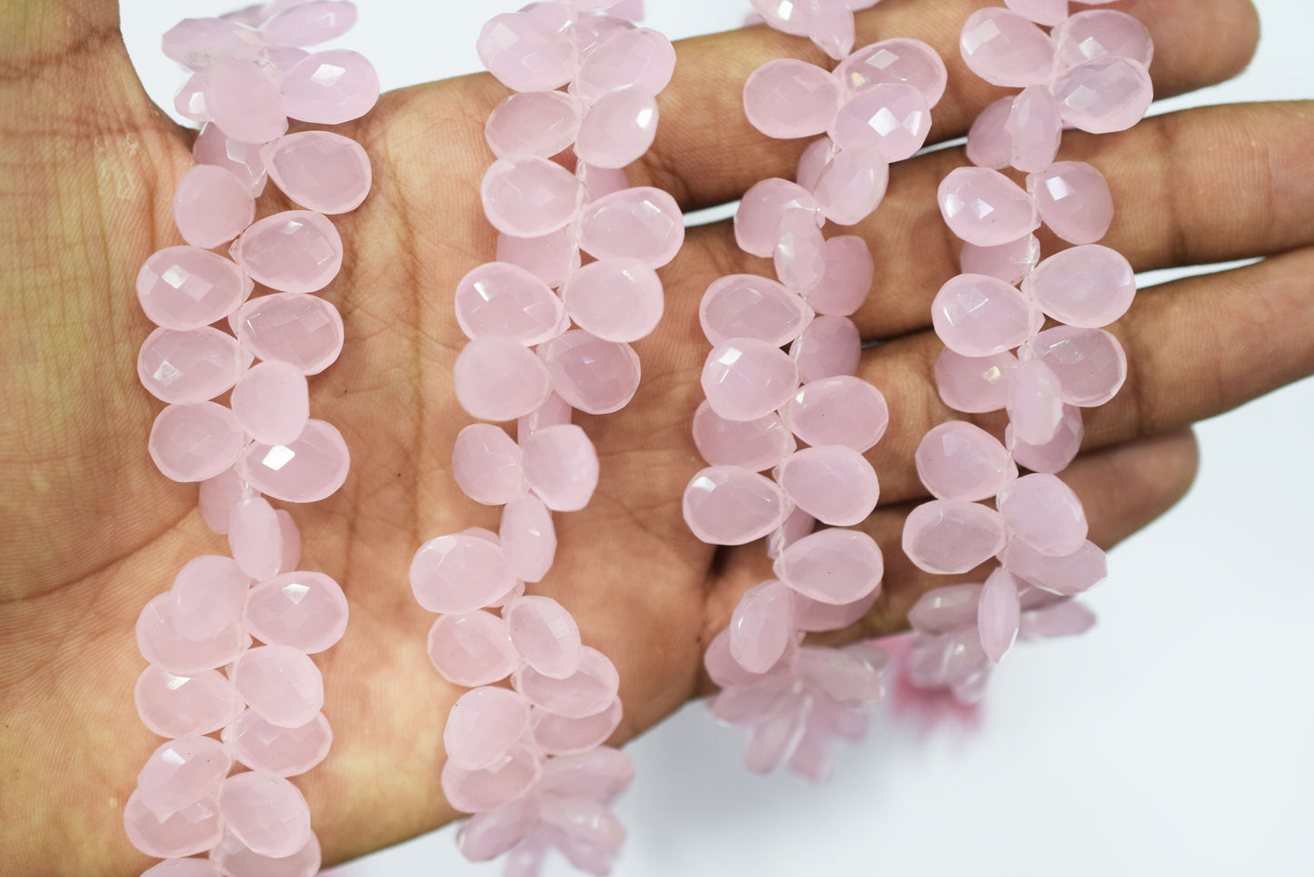 Pastel pink chalcedony Hydro Quartz Side Drill Faceted Pear Shape Briolettes, Sold By Strand, 7 Inches, 9x13 mm, 32660