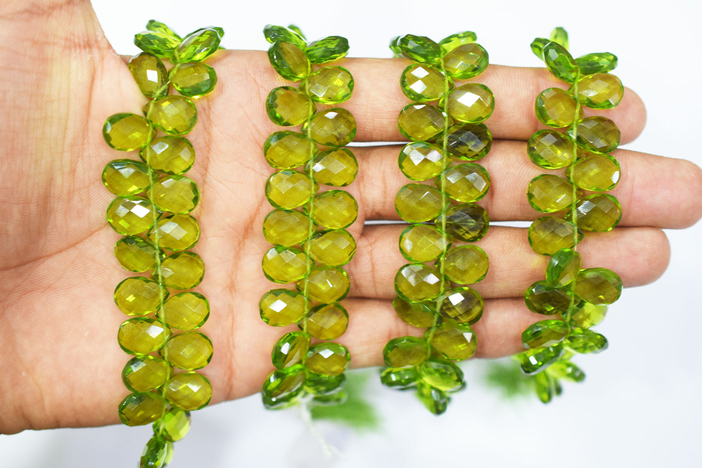 Peridot Pear Hydro Quartz Side Drill Faceted pear Shape Briolettes , Sold By Strand , 7 Inches , 9x13 mm , 32663