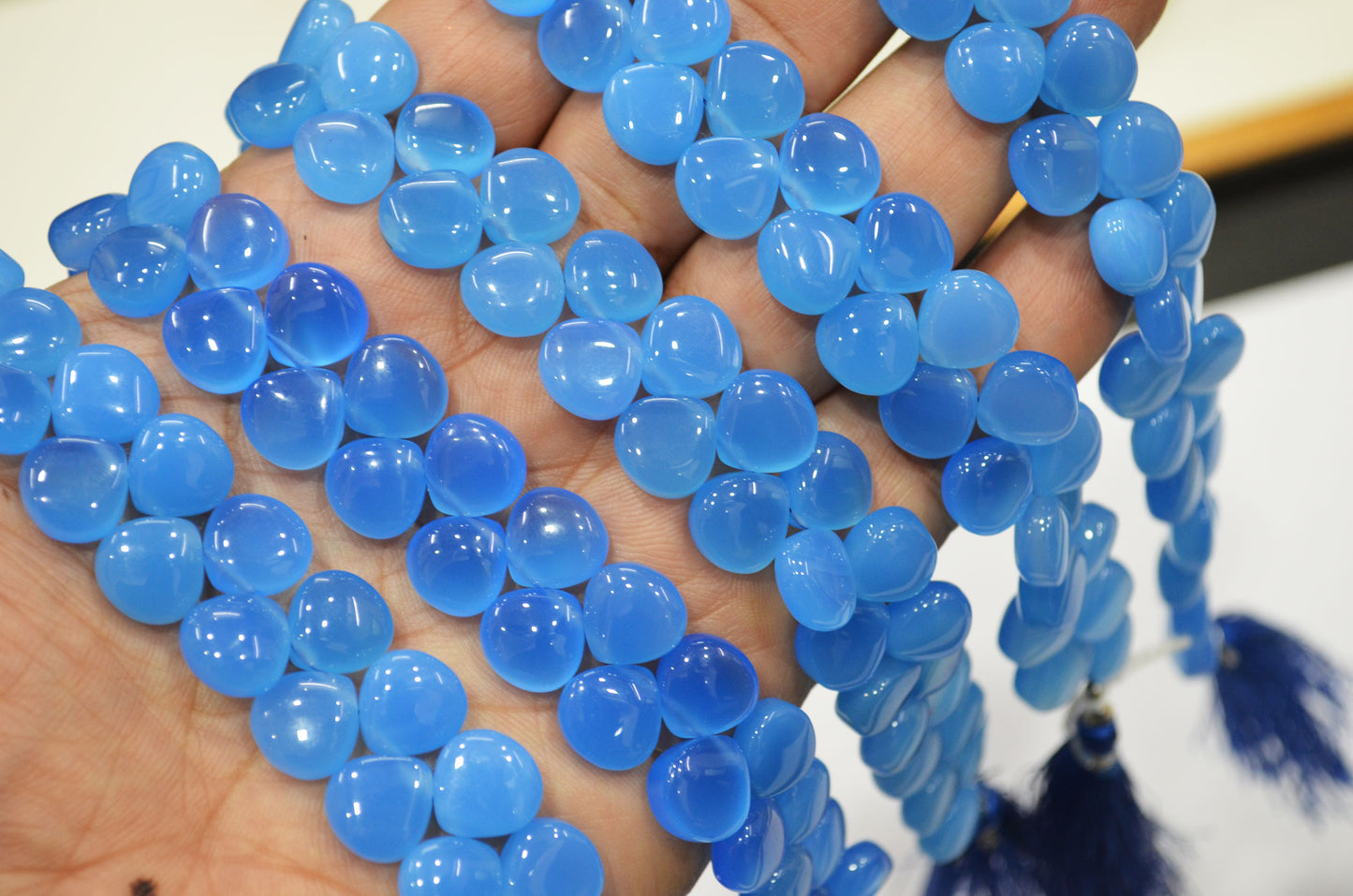 Blue chalcedony Side Drill smooth Heart Shape Briolettes, Sold By Strand, 7 Inches, 10 mm, 32665