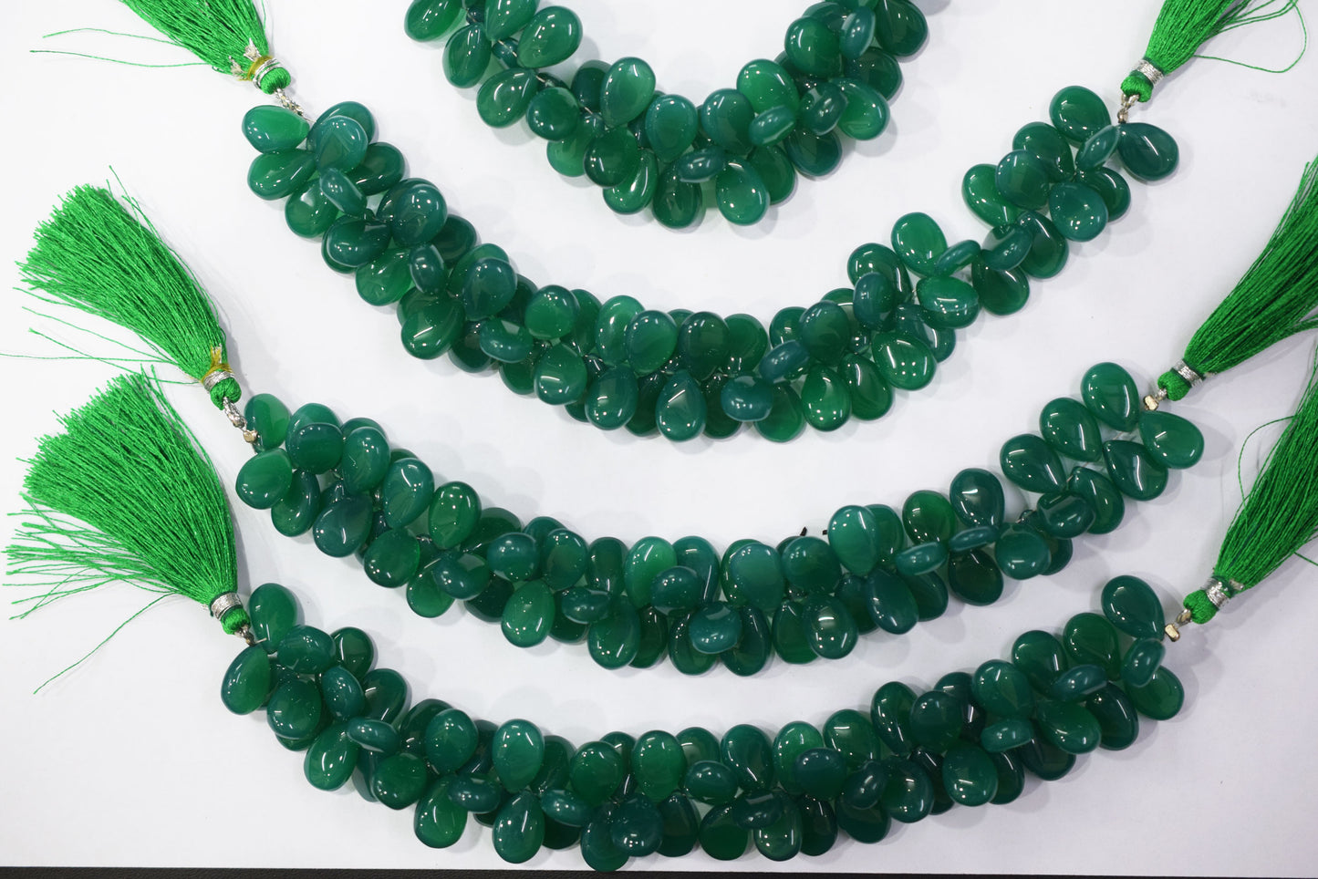 Green onyx chalcedony Side Drill smooth pear Shape Briolettes, Sold By Strand, 7 Inches, 9x13 mm, 32667