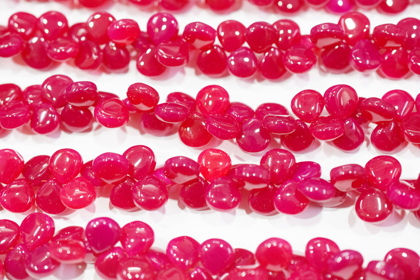Hot pink chalcedony Side Drill smooth heart Shape Briolettes, Sold By Strand, 7 Inches,Hot pink chalcedony Side Drill smooth heart Shape Briolettes, Sold By Strand, 7 Inches, 10 mm, 32669