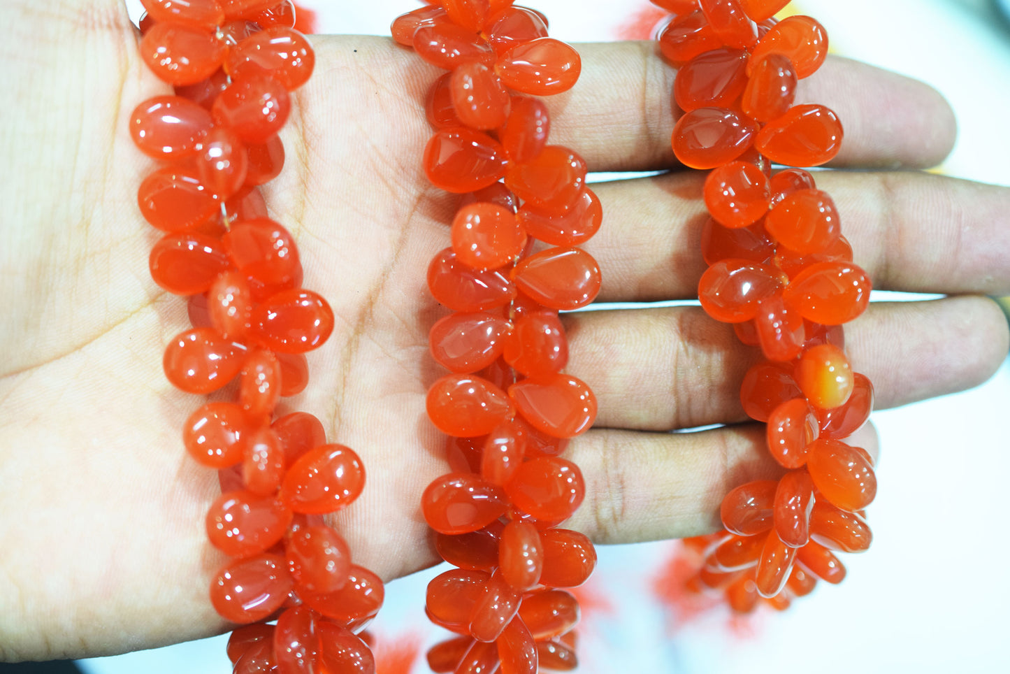 carnelian chalcedony Side Drill smooth Pear Shape Briolettes, Sold By Strand, 7 Inches, 9x13 mm, 32671