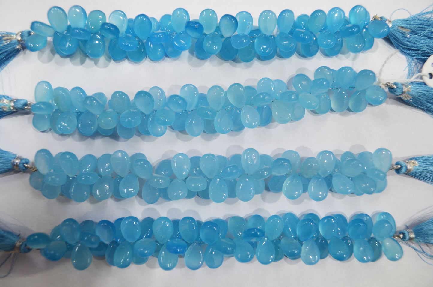 Blue Topaz chalcedony Side Drill smooth Pear Shape Briolettes, Sold By Strand, 7 Inches,9x13 mm, 32676