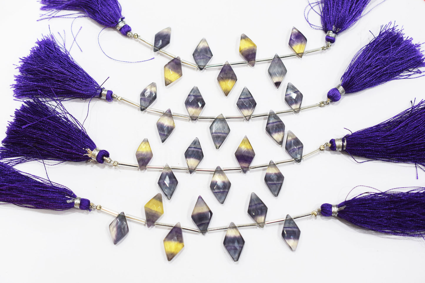 Natural Multi Fluorite Diamond Shape central drill Beads , Sold By Strand , 7 Pieces In A Strand , 8x16 to 9x17 mm , 3.5 inches , 32681