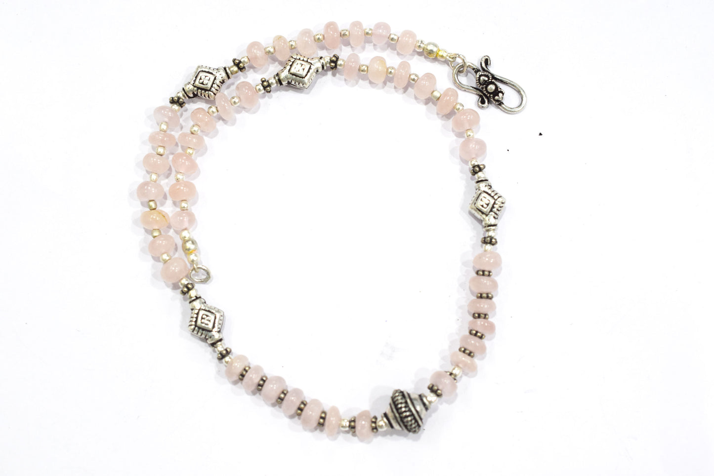 Natural Rose Quartz Beaded Choker Necklace Set with Dangle Earrings, Handmade Pink Gemstone Rondelle Jewelry, Delicate Healing Crystal Gift for Her, 32829