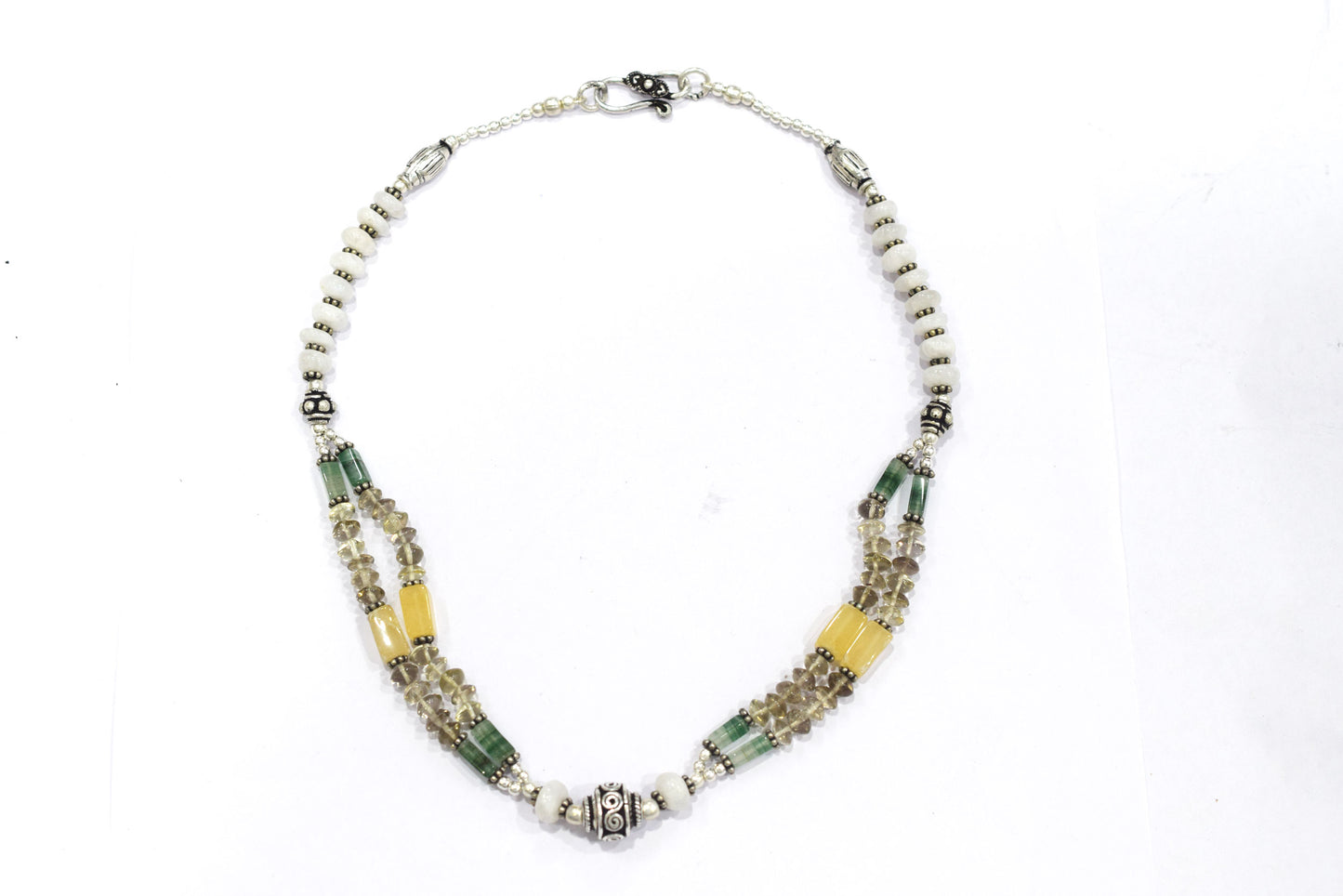 Natural Multi Aventurine White Agate and Smoky Quartz Layered Necklace Set with Dangle Earrings, 32843