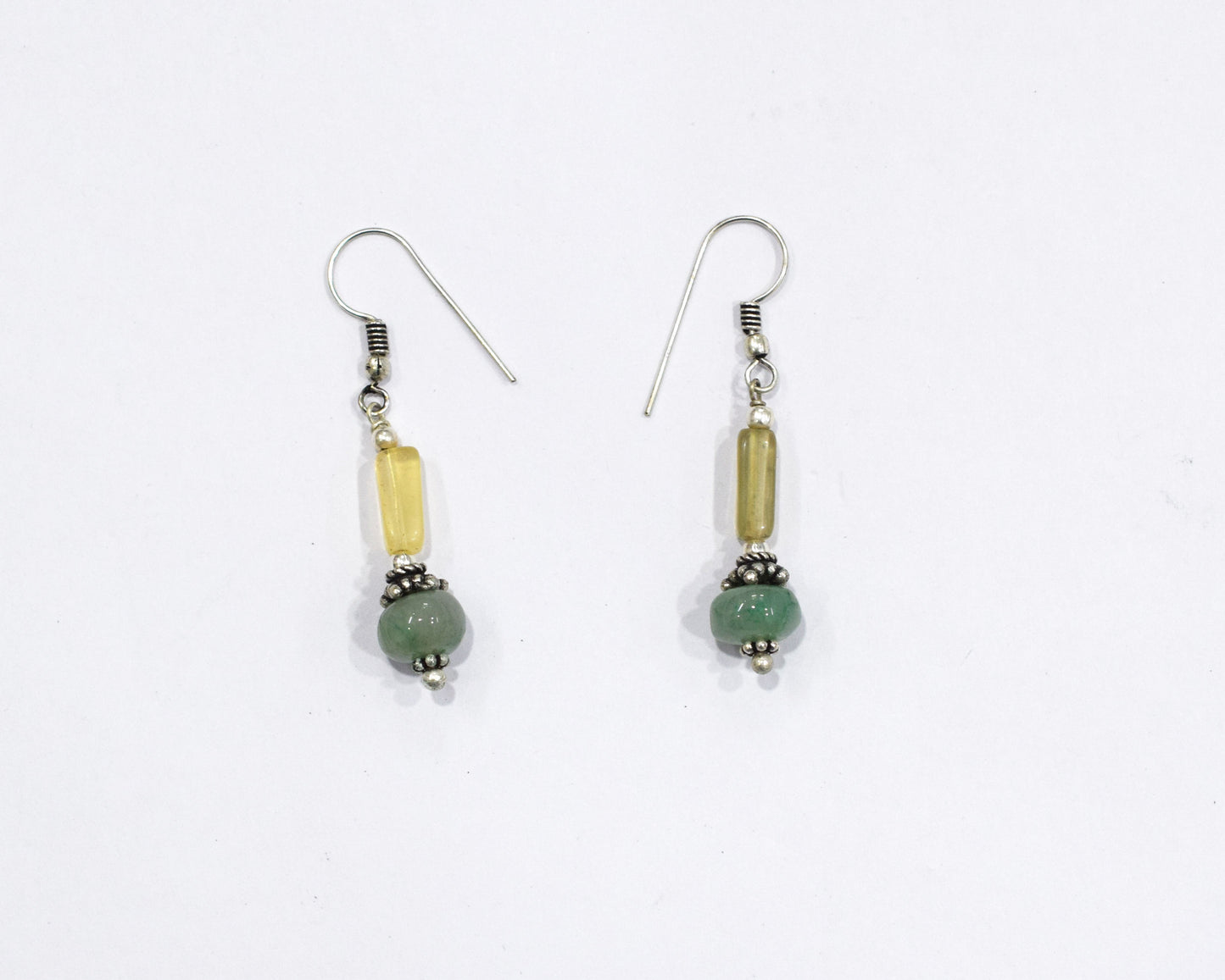 Natural Aventurine and Multi Fluorite Necklace Set - Multi-Strand Yellow Gemstone Beaded Necklace with Drop Earrings, 32854
