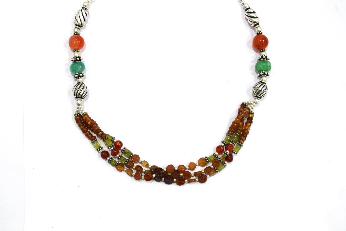 Hessonite and Carnelian Beaded Necklace Set, Natural Peridot & Green Quartz Jewelry Set for Women, 32865