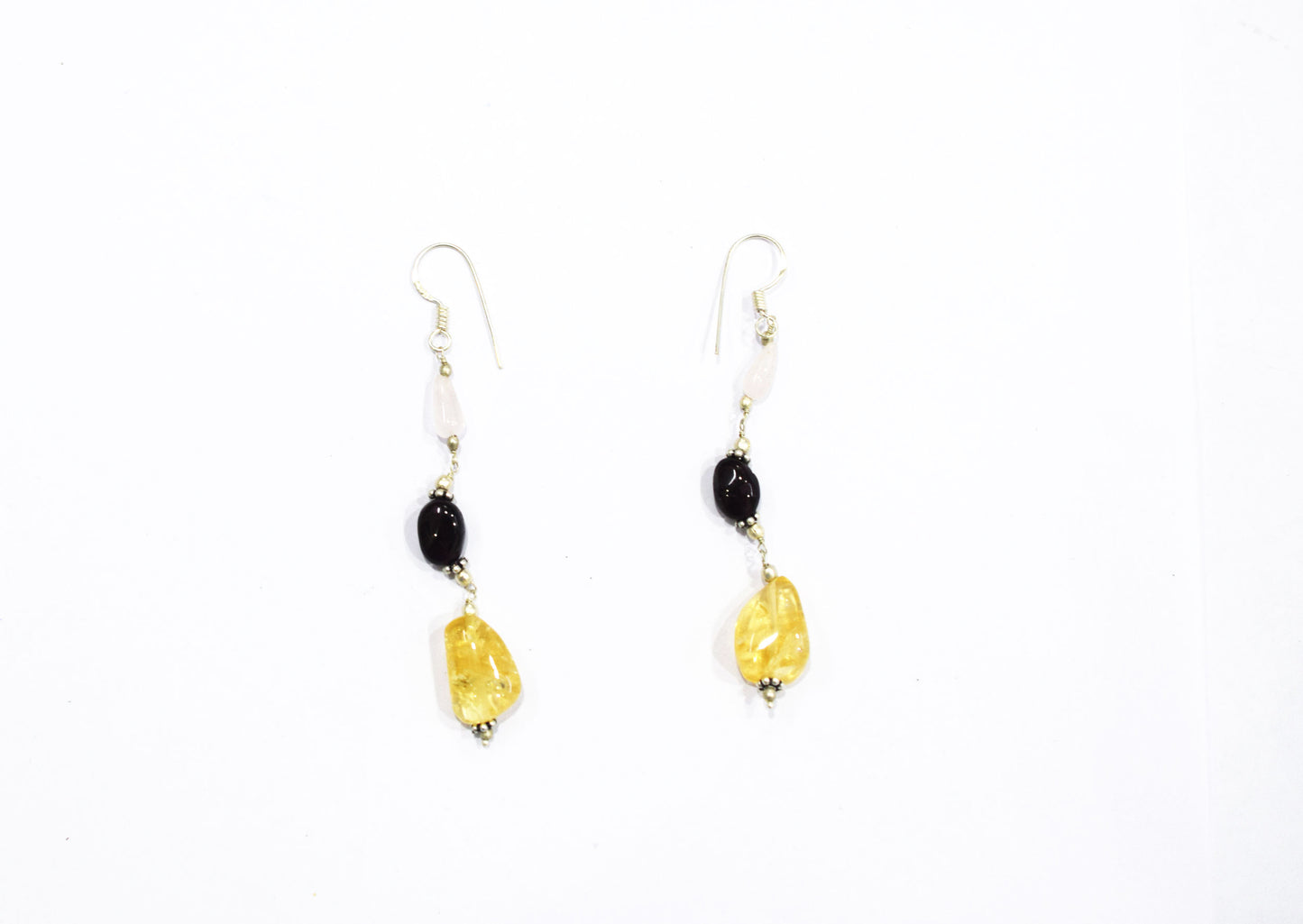 Natural Citrine Beaded Statement Necklace with Pink Rose Quartz and Garnet Earring Set, Gift For Her , 32866