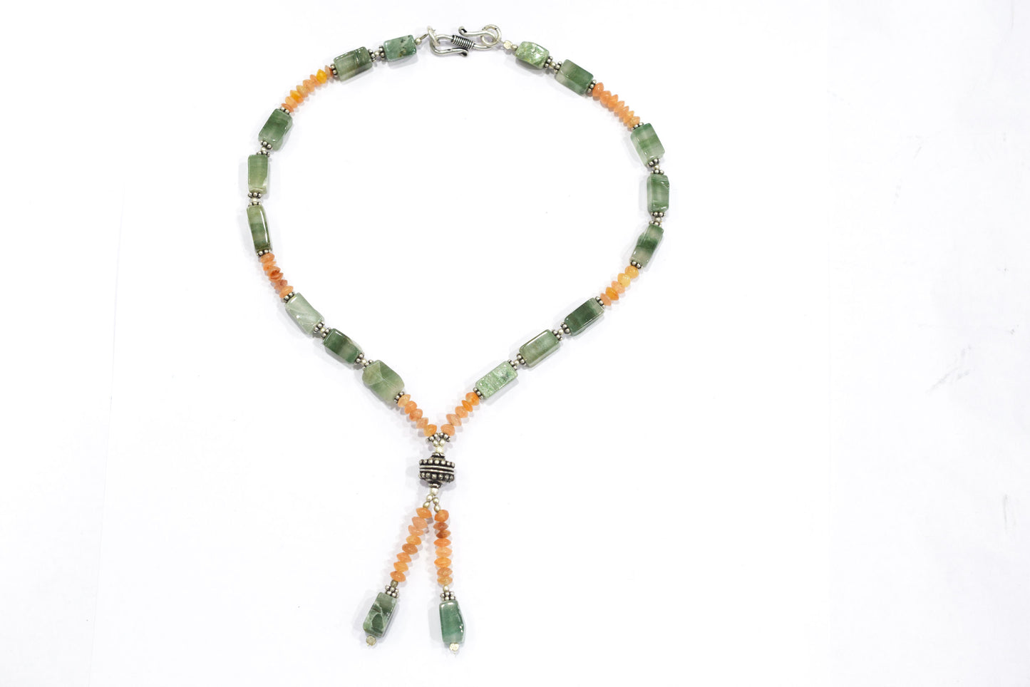 Green Aventurine Carnelian Lariat Necklace Set, Y-Shaped Beaded Gemstone Necklace and Earrings, 32867