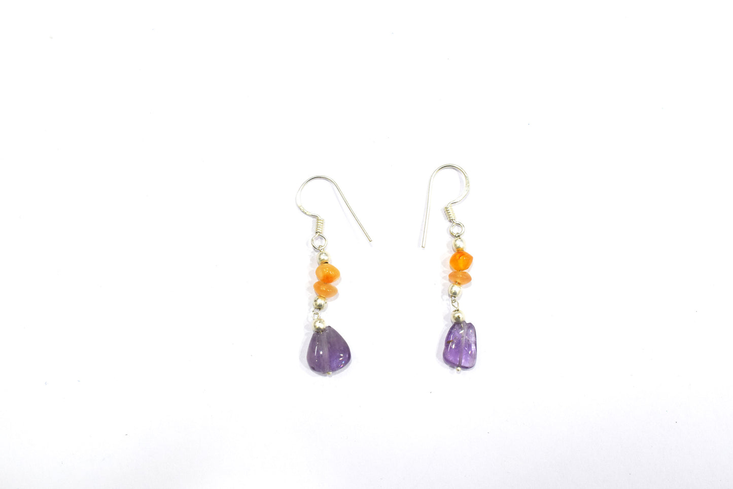 Carnelian Amethyst Gemstone Necklace Set, Beaded Purple and Orange Crystal Choker Dainty Boho Layering Necklace and Earrings, 32881