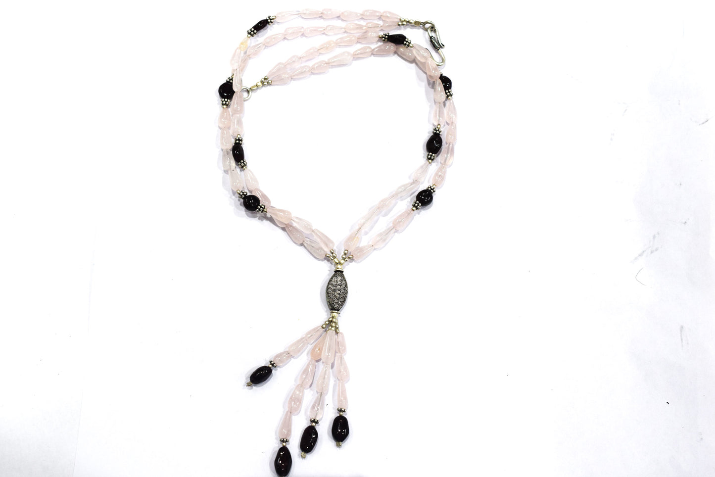 Natural Pink Rose Quartz and Dark Red Garnet Beaded Statement Necklace Set , Gift For Her, 32882
