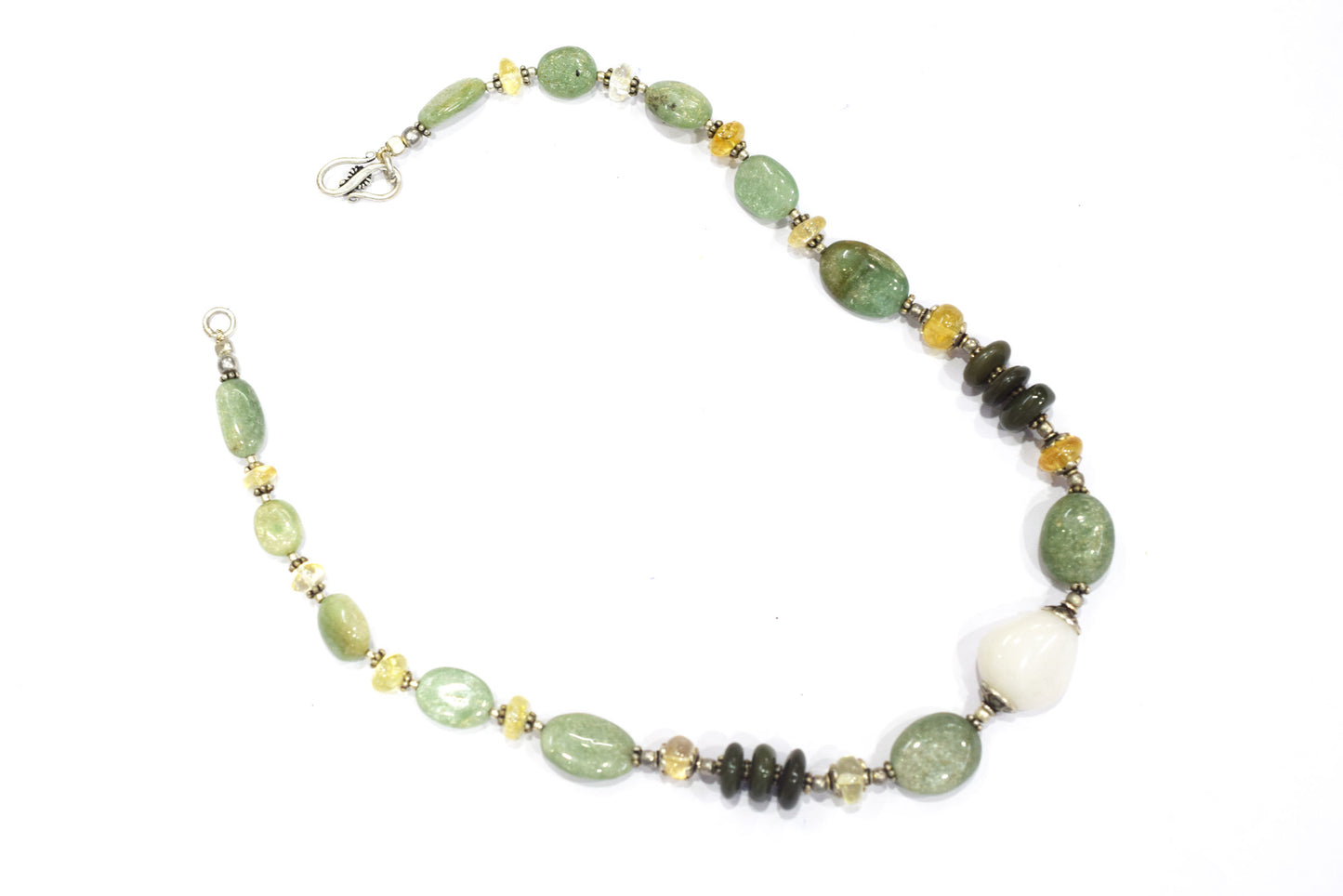 Light Green Aventurine and White Agate Statement Necklace – Natural Green Agate and Citrine Crystal Beaded Jewelry,32894
