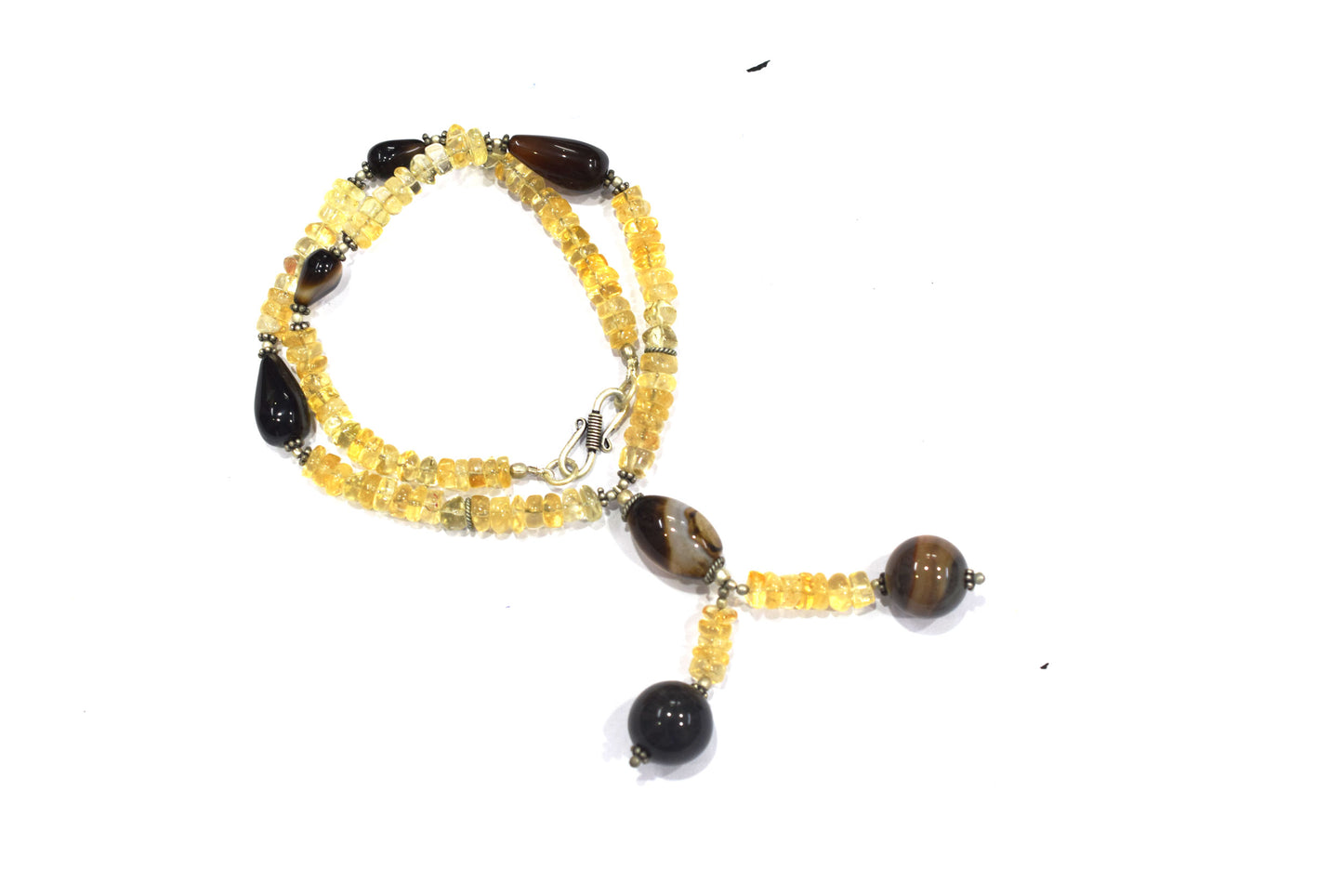 Citrine Crystal Chip Strand Necklace – Natural Agate Droplet Accent Beaded Lariat Choker with Y-Pendant, 32897