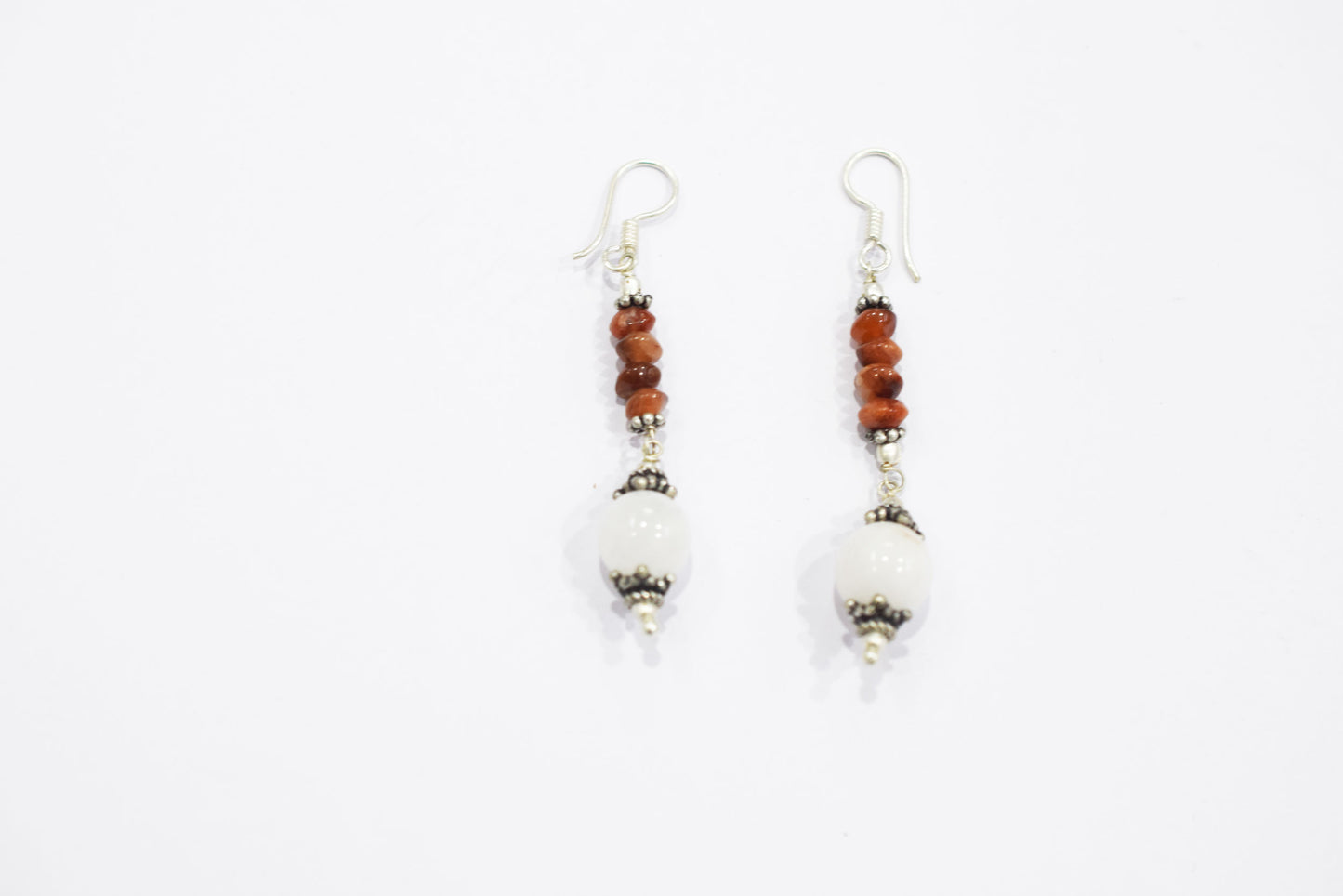 Natural Red Jasper and White Agate Necklace Set - Multi-Strand Statement Choker with Drop Earrings - Handmade Boho Tribal Beaded Jewelry Gift for Her,32957