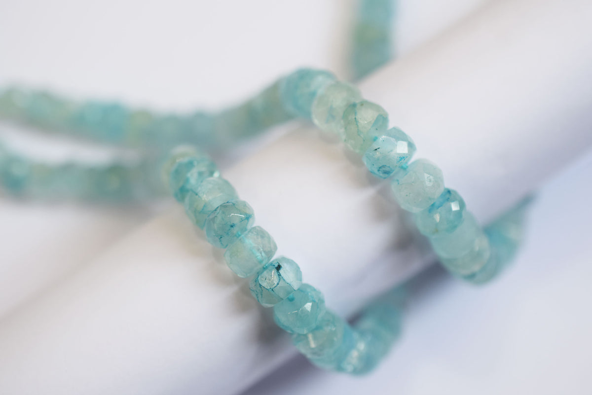Natural Aquamarine 6.00 To 8.00 mm Shaded Rondelle Faceted Beads , Aquamarine 15 Inches Strand, Sold By Strand , 33156