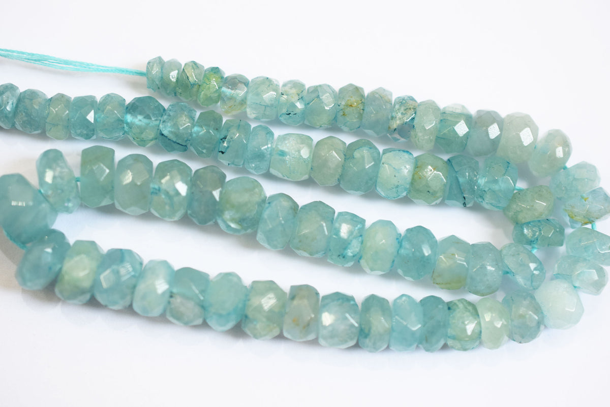 12 Inches Strand, Aquamarine Shaded Rondelle Faceted Beads Strand, Sold By Strand , Beads Size 5.00 To 9.00 mm , 33157
