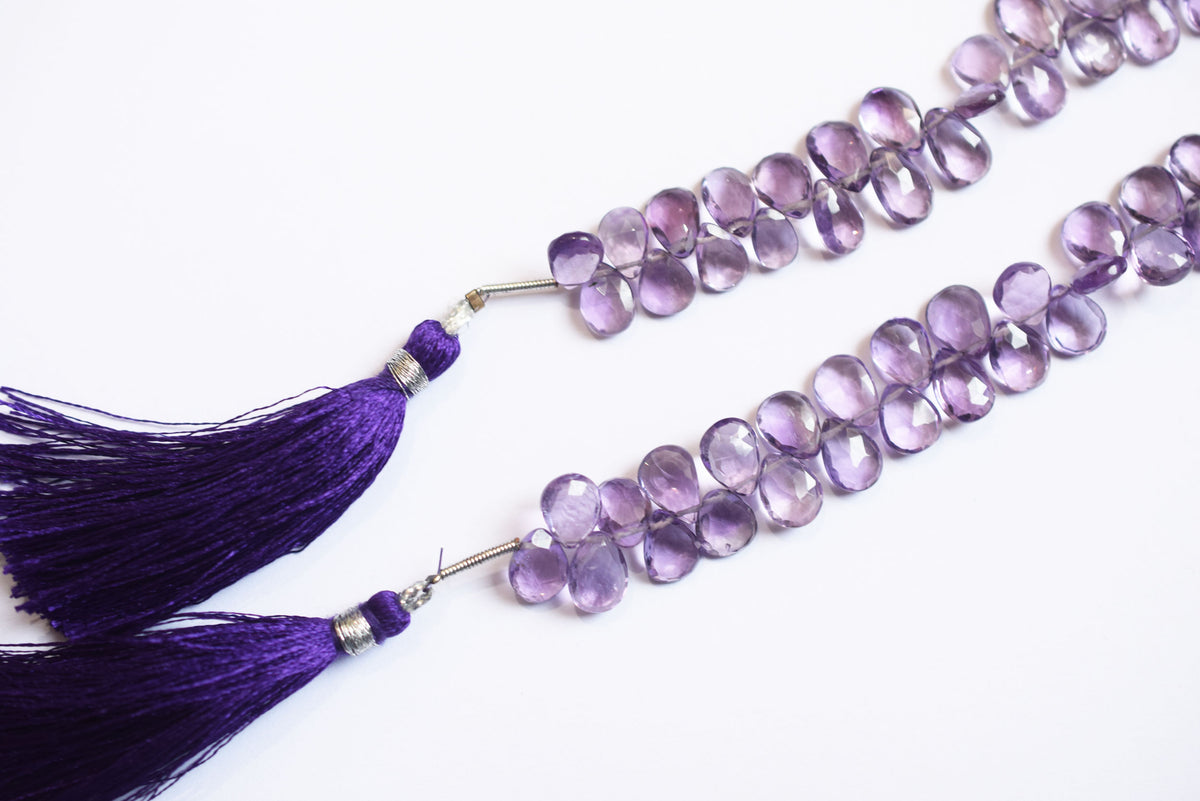 Natural Pink Amethyst 7 Inches Pear Faceted Beads Strand, Pink Amethyst Briolettes, Sold By Strand , 6.00x8.00 to 6.50x9.00 mm, 33187