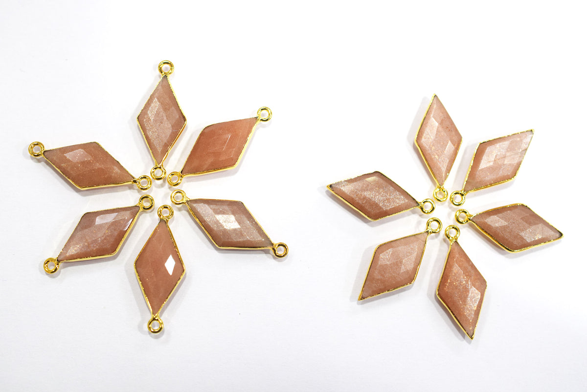 Peach Moonstone Faceted Diamond Shape Single & Double Bail Connector, Sold By Piece , 10x20 - 11x21 mm ,34068