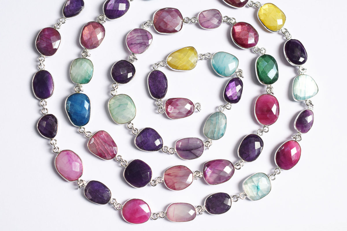 Silverite Multi Moonstone Slice Faceted Connector Chain, Sold By Foot, 10.5 - 19 mm, 34074