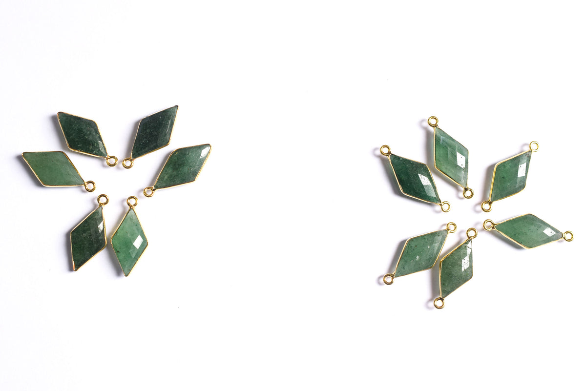 Green Strawberry Faceted Diamond Shape Single & Double Bail Connector, Sold By Piece , 10x19 - 11x21 mm ,34075