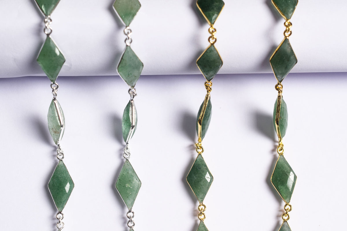 Natural Green Strawberry Diamond Faceted Connector Chain, Sold By Foot, 10x19 - 11x21 mm, 34076