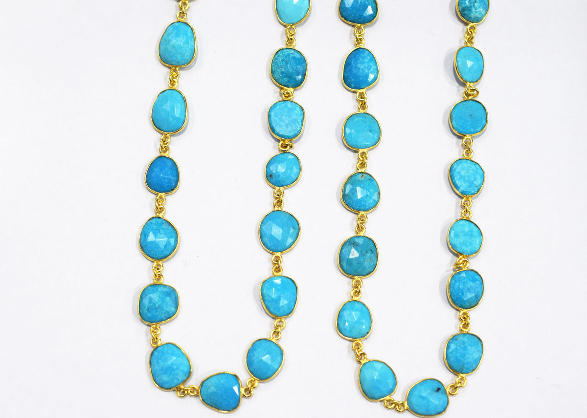 Natural Arizona Sleeping Beauty Turquoise Slice Bezel Link Chain , Sold By Foot, 18 - 21 mm , 34084