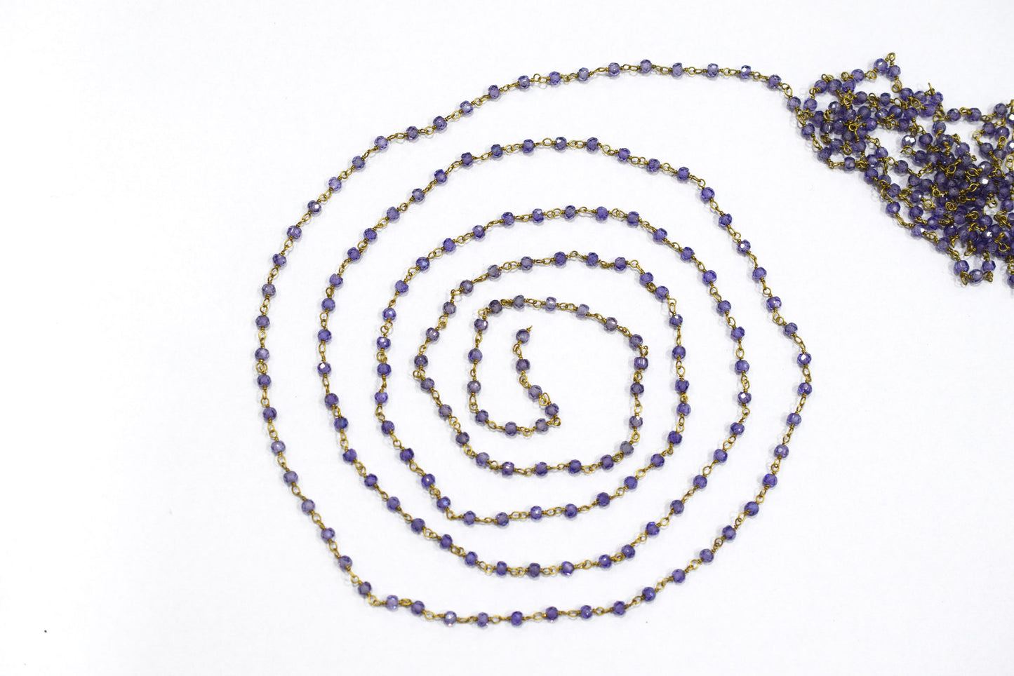 Amethyst Cubic Zirconia Rondelle Shape Faceted Rosary Beaded Wire Wrapped Chain, 2.30 - 2.50 mm , RB-5592