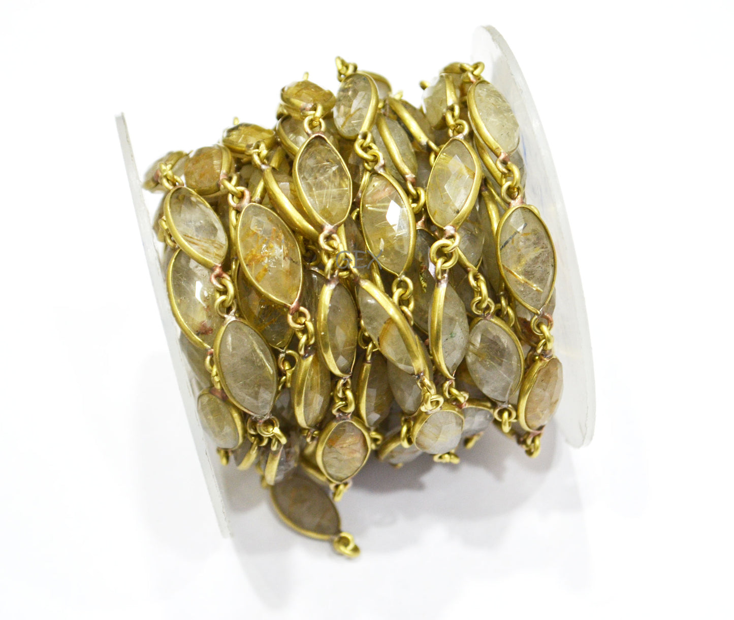 Golden Rutile Faceted Marquise Shape Connector Chain , Golden Rutile Marquise Shape Bezel Link Chain , 8x15 mm , RB-5936