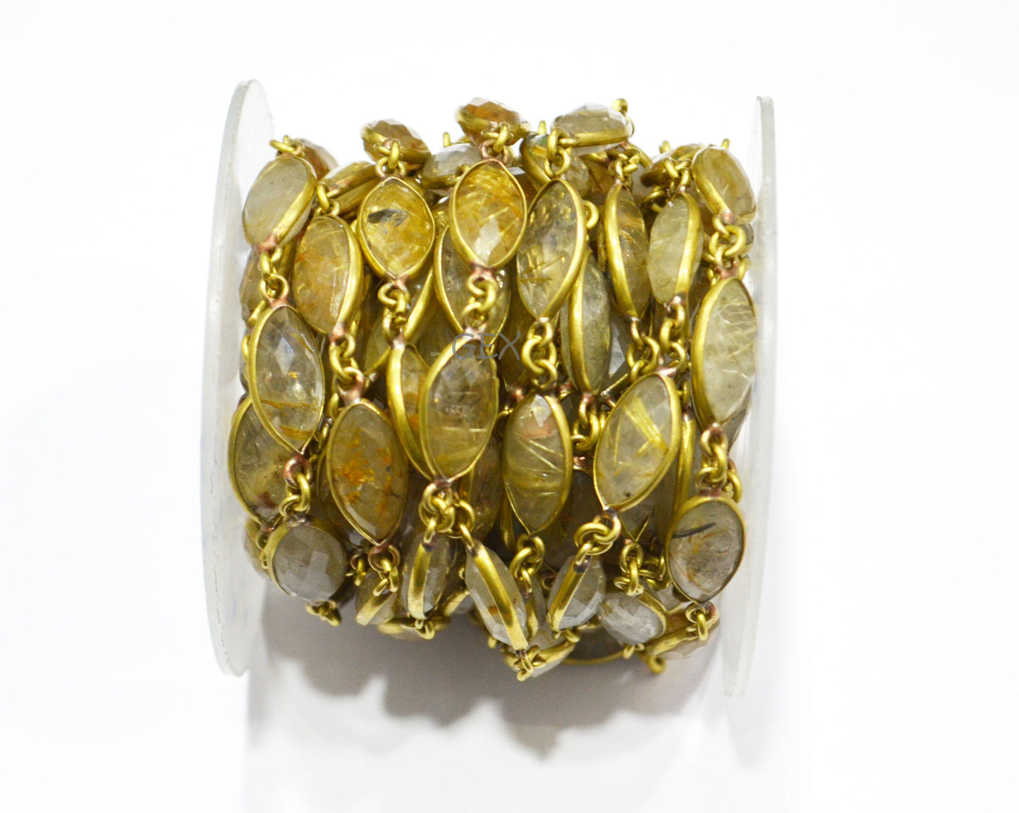 Golden Rutile Faceted Marquise Shape Connector Chain , Golden Rutile Marquise Shape Bezel Link Chain , 8x15 mm , RB-5936